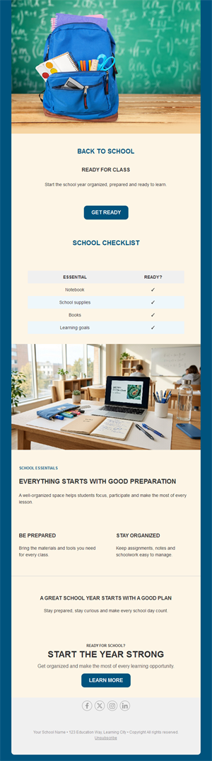 Back to school checklist email