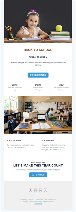 Back to school newsletter for families
