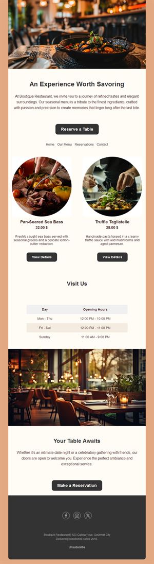 Boutique restaurant seasonal menu email