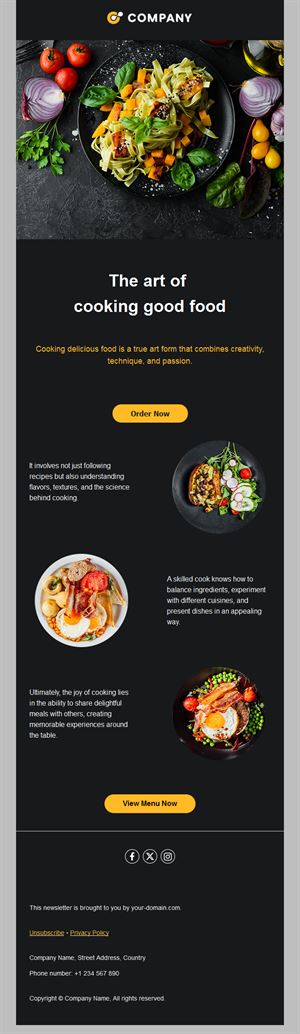Dark restaurant email about cooking