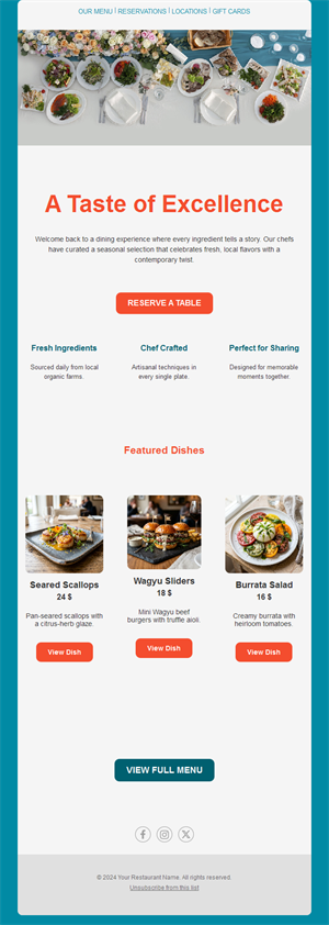 Turquoise restaurant featured dishes email
