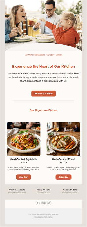 Family restaurant email template