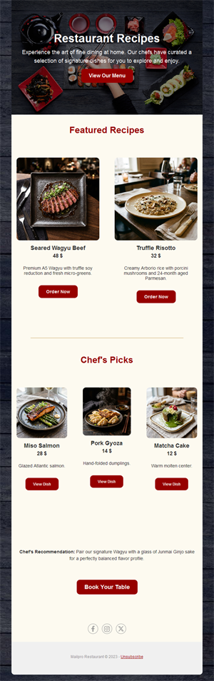 Restaurant online ordering email