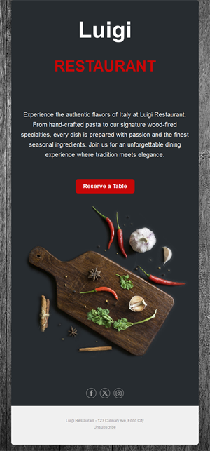 Italian restaurant email template