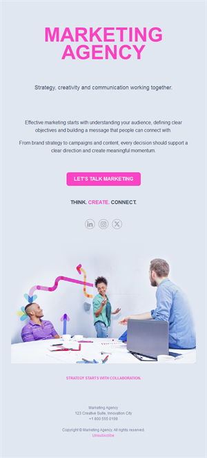 Pink creative marketing agency email