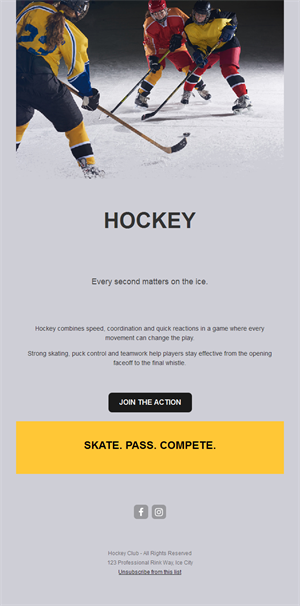 Grey and yellow ice hockey email