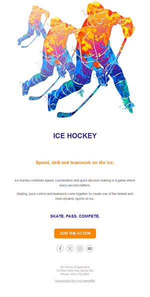 Colorful watercolor ice hockey email