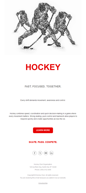 Minimal ice hockey email template