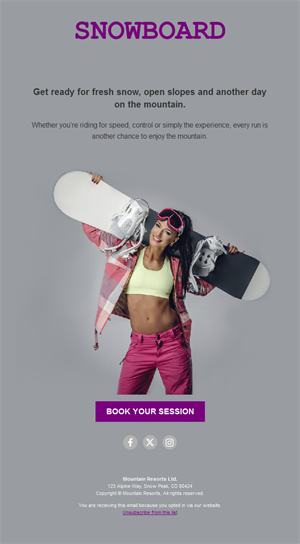Snowboard lessons email template