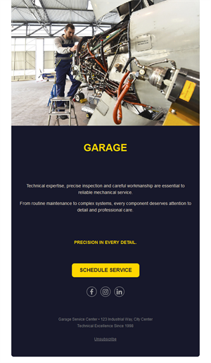 Navy and yellow garage email template