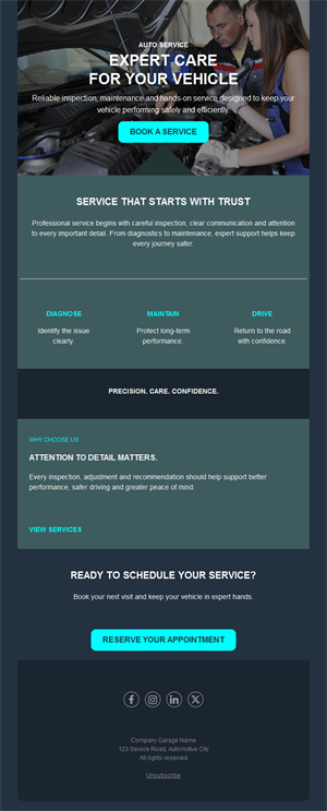 Auto service newsletter with booking button