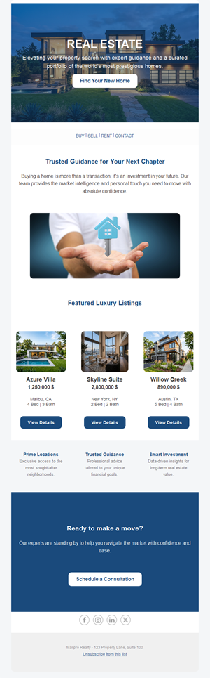 Luxury real estate listings newsletter
