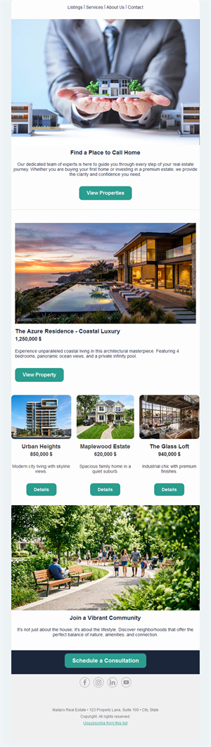 Real estate property listings newsletter