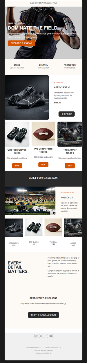 Football gear shop email template