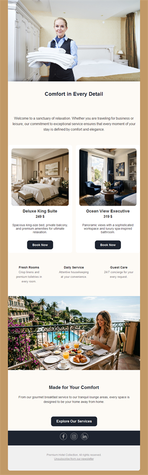 Hotel comfort and service email template