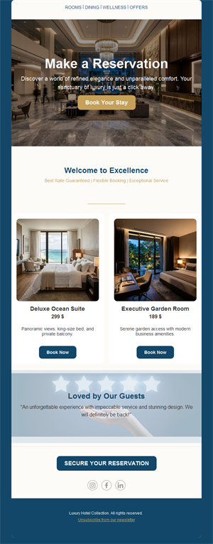 Hotel reservation email with reviews