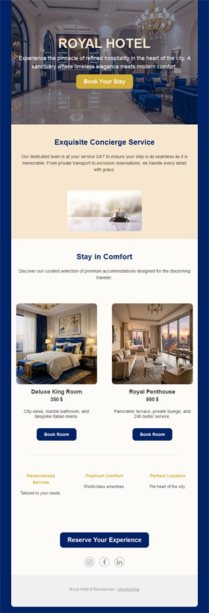 Royal hotel concierge email template