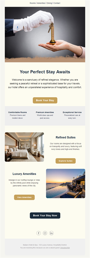 Luxury hotel suites and amenities email