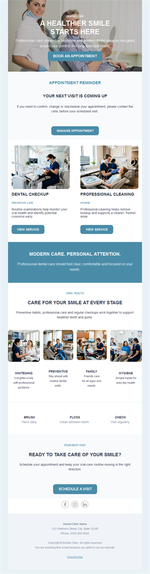 Dental appointment reminder email template