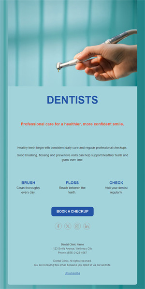 Turquoise dentist checkup email template