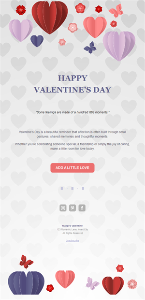 Lilac paper hearts Valentine's email