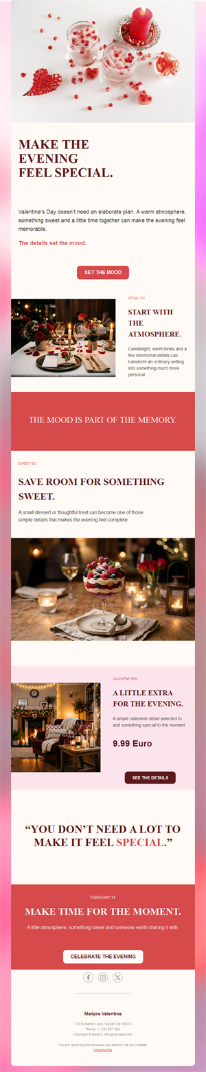 Romantic dinner Valentine's newsletter