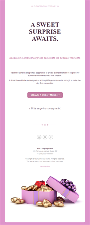 Sweet surprise Valentine's Day email