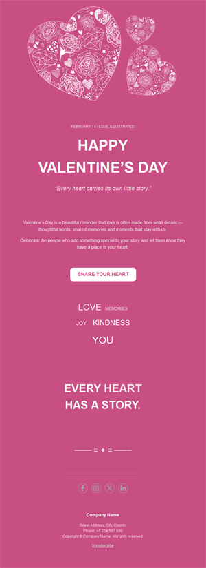 Lace hearts pink Valentine's Day email