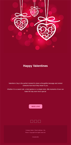 Burgundy hanging hearts Valentine's email