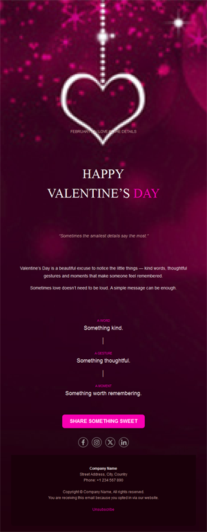 Magenta sparkle Valentine's Day email