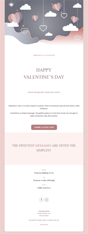 Grey and pink Valentine's love note email