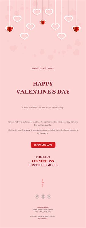 Hanging hearts Valentine's Day email