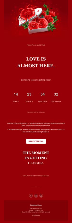 Red Valentine's Day countdown email