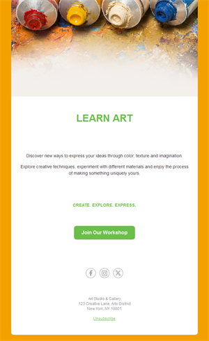 Art workshop invitation email template