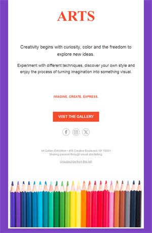 Colorful art gallery email template