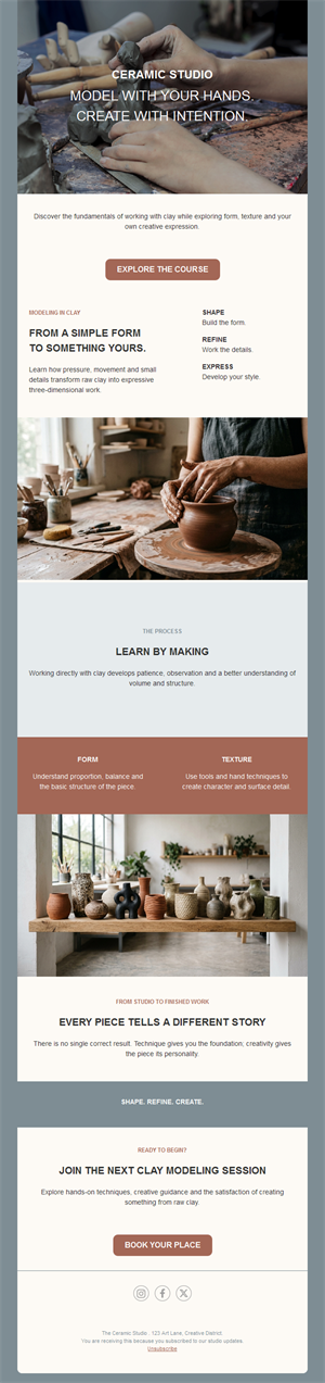 Ceramics and pottery course email template
