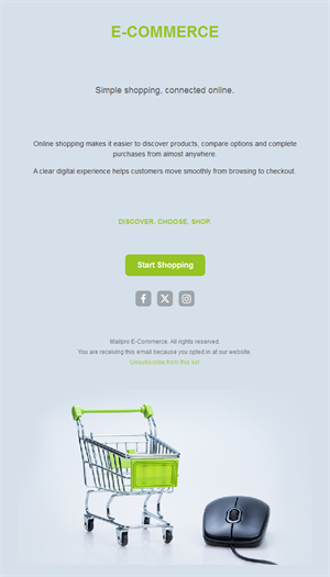 Light blue ecommerce email with cart