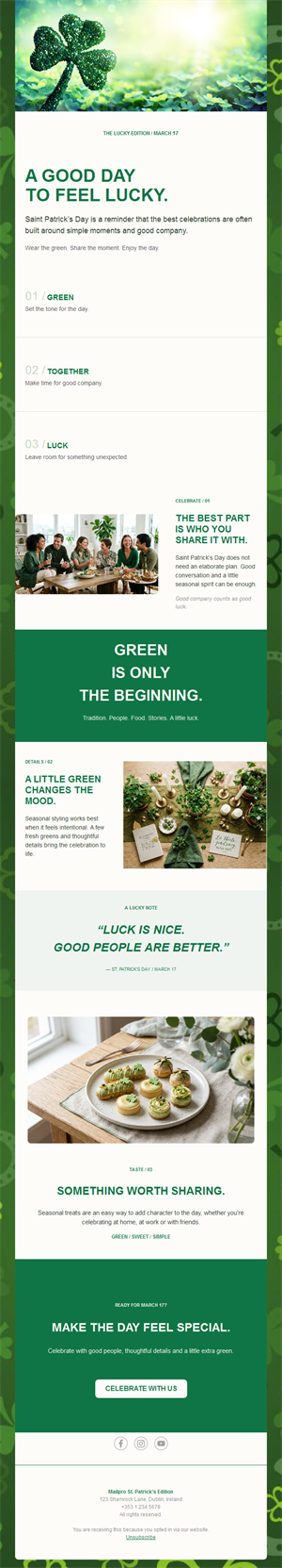 Lucky day St. Patrick's Day newsletter