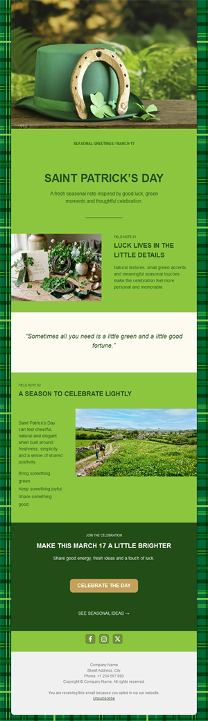 Green tartan St. Patrick's Day newsletter