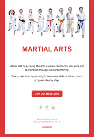 Kids karate classes email template