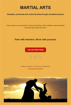 Aikido class email at sunset