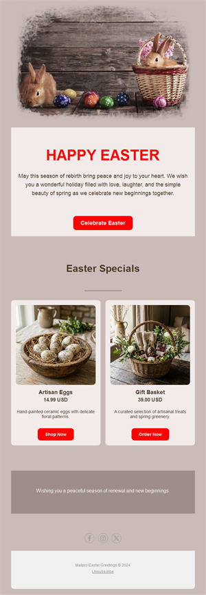Rustic Easter specials email template