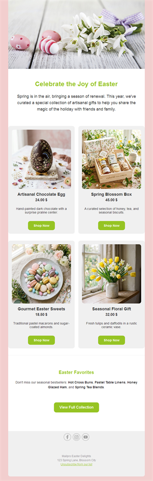 Easter gift shop email with products