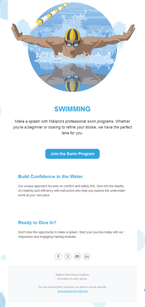 Swim school programs email template