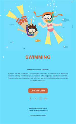 Kids swimming class email template