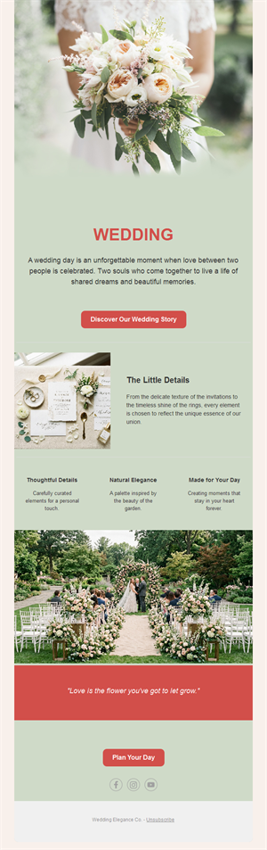 Wedding story email with bouquet