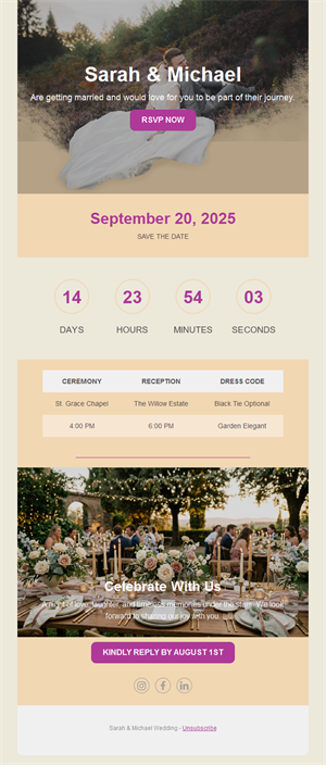 Save the date wedding invitation email