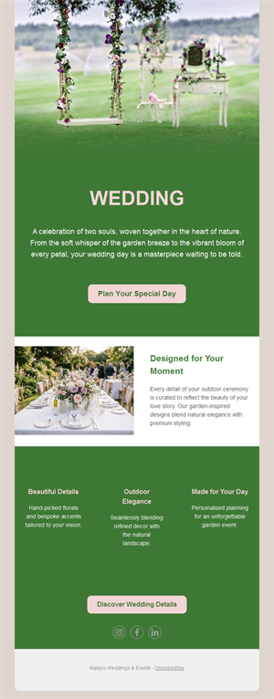 Outdoor garden wedding email