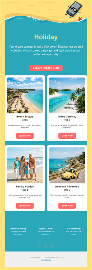 Beach holiday deals email template