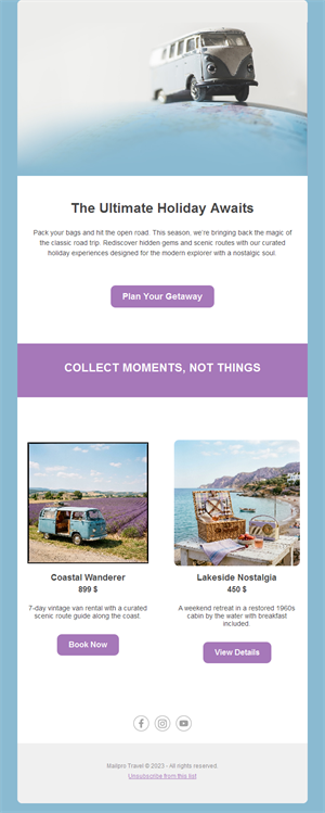Road trip vacation offers email